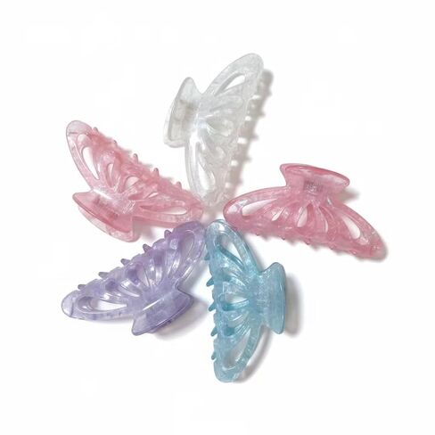 Butterfly Hair Clips Set, Iridescent Crystal Clear Design, Large Jaw Clips with Strong Metal Spring, Fashion Hair Accessories for Women, 5 Pack in Saudi Arabia