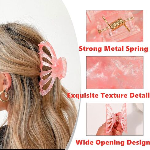 Butterfly Hair Clips Set, Iridescent Crystal Clear Design, Large Jaw Clips with Strong Metal Spring, Fashion Hair Accessories for Women, 5 Pack in Saudi Arabia