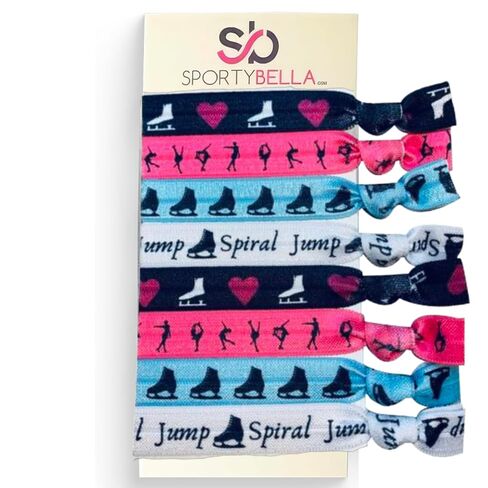 Sportybella Figure Skating Hair Accessories (Pink/Blue) for Girls - No Crease Ponytail Holders With Ice Skating Design, 8pcs in Saudi Arabia