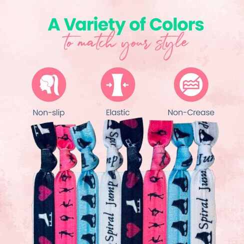Sportybella Figure Skating Hair Accessories (Pink/Blue) for Girls - No Crease Ponytail Holders With Ice Skating Design, 8pcs in Saudi Arabia
