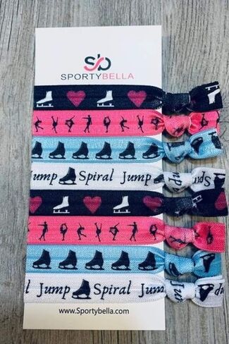 Sportybella Figure Skating Hair Accessories (Pink/Blue) for Girls - No Crease Ponytail Holders With Ice Skating Design, 8pcs in Saudi Arabia