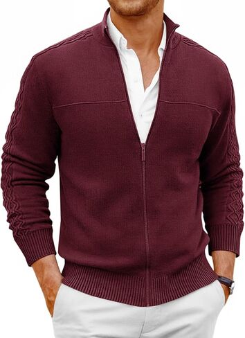 Runcati Mens Full Zip Cardigan Sweater Casual Mock Neck Cable Knitted Winter Chunky Sweaters in Saudi Arabia