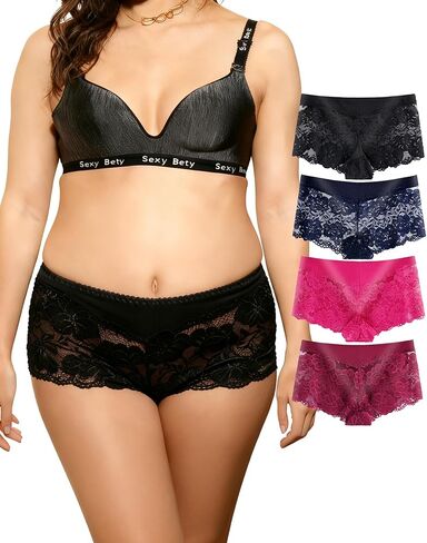 moonlight elves Sexy Underwear For women, Plus Size Lace Boy Shorts Panties, Womens Cheeky Breathable Boyshorts Panty, 4 Pack in Saudi Arabia