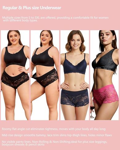 moonlight elves Sexy Underwear For women, Plus Size Lace Boy Shorts Panties, Womens Cheeky Breathable Boyshorts Panty, 4 Pack in Saudi Arabia