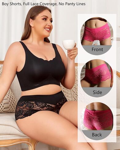 moonlight elves Sexy Underwear For women, Plus Size Lace Boy Shorts Panties, Womens Cheeky Breathable Boyshorts Panty, 4 Pack in Saudi Arabia
