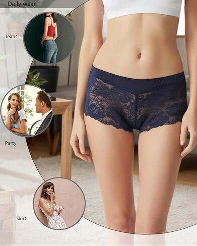 moonlight elves Sexy Underwear For women, Plus Size Lace Boy Shorts Panties, Womens Cheeky Breathable Boyshorts Panty, 4 Pack in Saudi Arabia