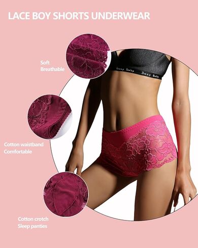moonlight elves Sexy Underwear For women, Plus Size Lace Boy Shorts Panties, Womens Cheeky Breathable Boyshorts Panty, 4 Pack in Saudi Arabia