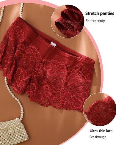 moonlight elves Sexy Underwear For women, Plus Size Lace Boy Shorts Panties, Womens Cheeky Breathable Boyshorts Panty, 4 Pack in Saudi Arabia