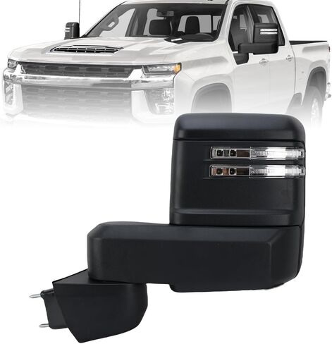 زوج مرآة سحب سوداء لسيارة شيفروليه سيلفرادو جي إم سي سييرا 2019-2024 طية يدوية ساخنة مع مصباح إشارة الانعطاف BLIS 11 دبابيس يسار و 13 دبابيس الجانب الأيمن in Kuwait