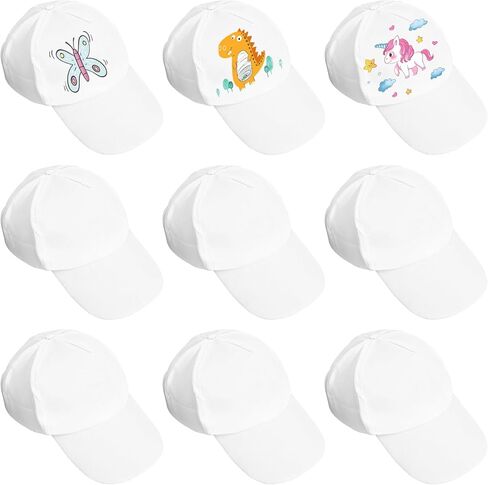 Kids Paintable Baseball Caps 10-Pack Adjustable Blank White Cotton Peaked Hats for DIY Painting Art Craft Supplies Outdoor Sun Protection in Saudi Arabia