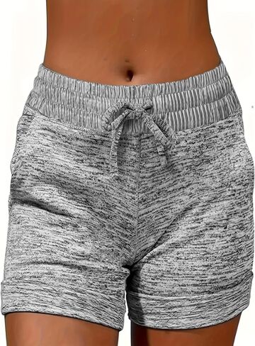 Womens Elastic High Waist Plus Size Drawstring Summer Casual Workout Lounge Shorts in Saudi Arabia