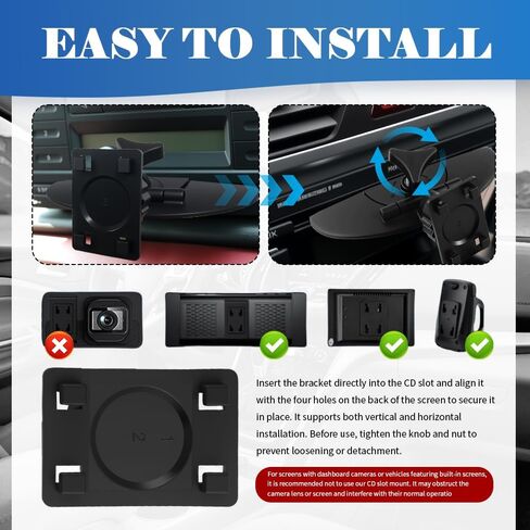 CD Slot Mount for Carplay Screen 360° Rotatable,Anti-Vibration CD Mount for Carplay Screen GPS Display,Portable Carplays CDs Mounts Car Accessories for 7"-10.5" Display in Saudi Arabia