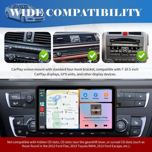 CD Slot Mount for Carplay Screen 360° Rotatable,Anti-Vibration CD Mount for Carplay Screen GPS Display,Portable Carplays CDs Mounts Car Accessories for 7"-10.5" Display in Saudi Arabia