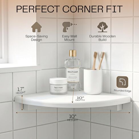 White Corner Floating Shelves for Wall – Set of 4, Rounded Wood Wall Mounted Corner Shelf with Hardware, Space Saving Decorative Storage for Kids Room, Bathroom, Living Room, Office – White in Saudi Arabia
