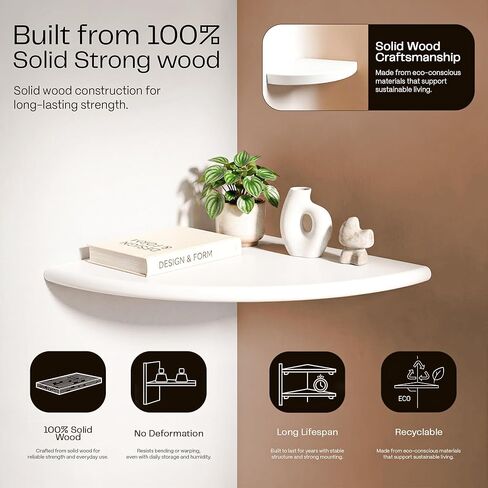 White Corner Floating Shelves for Wall – Set of 4, Rounded Wood Wall Mounted Corner Shelf with Hardware, Space Saving Decorative Storage for Kids Room, Bathroom, Living Room, Office – White in Saudi Arabia