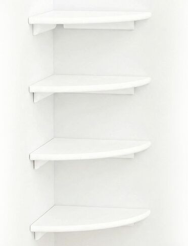 White Corner Floating Shelves for Wall – Set of 4, Rounded Wood Wall Mounted Corner Shelf with Hardware, Space Saving Decorative Storage for Kids Room, Bathroom, Living Room, Office – White in Saudi Arabia