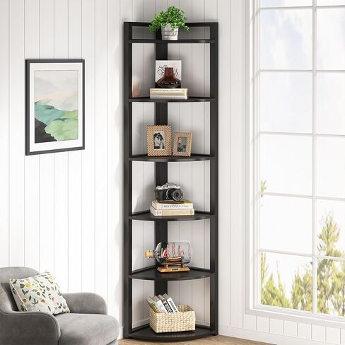 Tribesigns 6 Tier Corner Shelf, 70.9 Inch Tall Corner Bookshelf Small Bookcase Modern Corner Shelving Unit Storage Rack for Living Room, Home Office, Kitchen, Small Space (Black) in Saudi Arabia