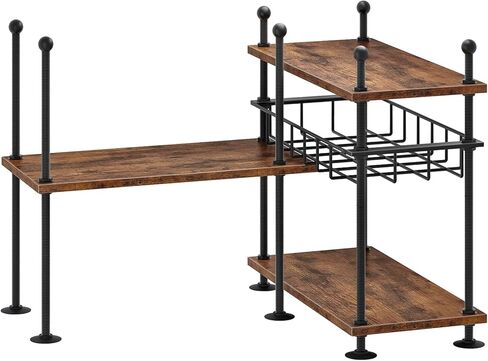 HOOBRO Kitchen countertop Organizer, 4-Tier Adjustable Kitchen Storage Shelf with Rods & Leveling Feet, 3 Configurations, for Cabinet, Countertop, Bathroom, Office, Rustic Brown and Black BF21TL01 in Saudi Arabia