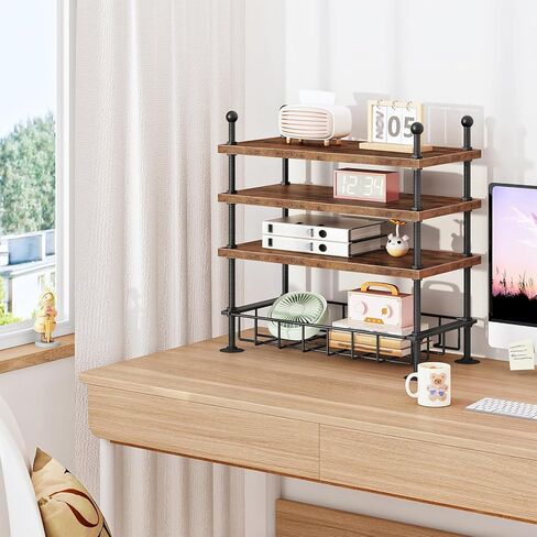 HOOBRO Kitchen countertop Organizer, 4-Tier Adjustable Kitchen Storage Shelf with Rods & Leveling Feet, 3 Configurations, for Cabinet, Countertop, Bathroom, Office, Rustic Brown and Black BF21TL01 in Saudi Arabia