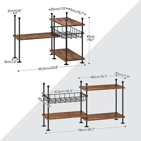 HOOBRO Kitchen countertop Organizer, 4-Tier Adjustable Kitchen Storage Shelf with Rods & Leveling Feet, 3 Configurations, for Cabinet, Countertop, Bathroom, Office, Rustic Brown and Black BF21TL01 in Saudi Arabia