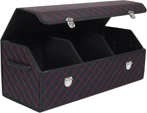Trunk Organizer with Lid for Car Foldable Storage Box Heavy Duty PU Leather Cargo Organizer for SUV Sedan Waterproof (Red, Large) in Saudi Arabia