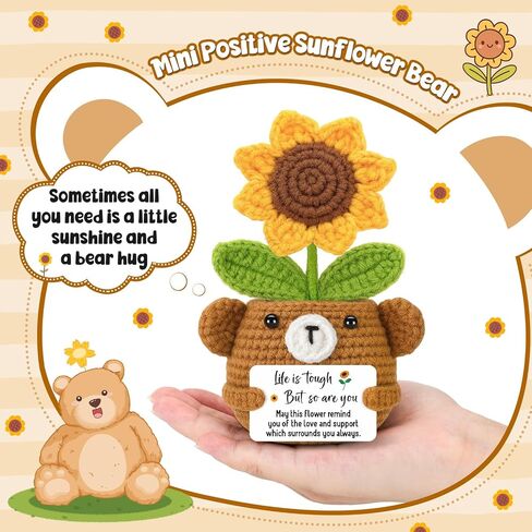 GevGuxLuo Mini Positive Sunflower Bear كروشيه زهور مع بطاقة أنت مدهش، ملهمة مصنوعة يدويًا لعيد الأم تقديرًا لعيد الميلاد، هدية شكر للنساء والرجال والمعلمين والممرضات وزملاء العمل in Kuwait