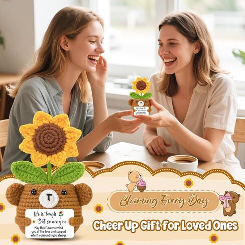 GevGuxLuo Mini Positive Sunflower Bear كروشيه زهور مع بطاقة أنت مدهش، ملهمة مصنوعة يدويًا لعيد الأم تقديرًا لعيد الميلاد، هدية شكر للنساء والرجال والمعلمين والممرضات وزملاء العمل in Kuwait