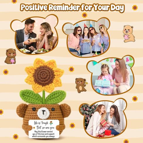 GevGuxLuo Mini Positive Sunflower Bear كروشيه زهور مع بطاقة أنت مدهش، ملهمة مصنوعة يدويًا لعيد الأم تقديرًا لعيد الميلاد، هدية شكر للنساء والرجال والمعلمين والممرضات وزملاء العمل in Kuwait