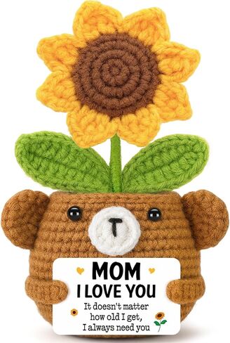 GevGuxLuo Mini Positive Sunflower Bear كروشيه زهور مع بطاقة أنت مدهش، ملهمة مصنوعة يدويًا لعيد الأم تقديرًا لعيد الميلاد، هدية شكر للنساء والرجال والمعلمين والممرضات وزملاء العمل in Kuwait