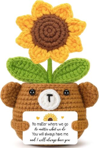 GevGuxLuo Mini Positive Sunflower Bear كروشيه زهور مع بطاقة أنت مدهش، ملهمة مصنوعة يدويًا لعيد الأم تقديرًا لعيد الميلاد، هدية شكر للنساء والرجال والمعلمين والممرضات وزملاء العمل in Kuwait