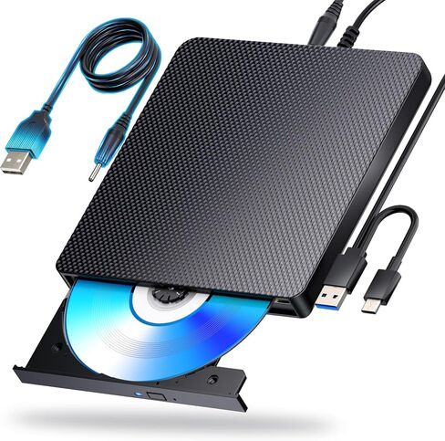 محرك أقراص DVD خارجي من Aelrsoch USB 3.0 محمول CD DVD RW محرك أقراص DVD/CD ROM رفيع ناسخ ناسخ نقل بيانات عالي السرعة لأجهزة الكمبيوتر المحمول/MacBook/سطح المكتب/MacOS/Windows10/8/7/XP in Kuwait