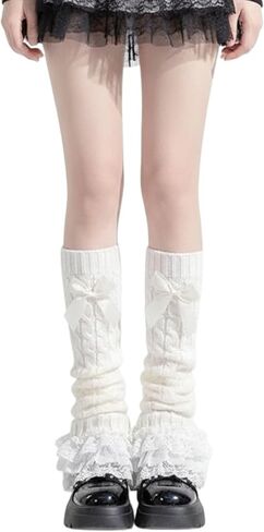 Kawaii لوليتا تدفئة الساق مع الدانتيل تقليم Y2K Harajuku القوطية كابل متماسكة مضلع الجوارب بدون قدم للنساء الفتيات in Kuwait