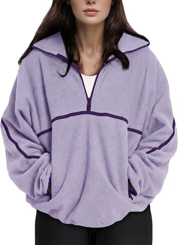Yimoon Women's Oversized Sweatshirt Quarter Zip Fleece Pullover Casual Long Sleeve Loose Fall Fuzzy Tops Jacket Pockets in Saudi Arabia