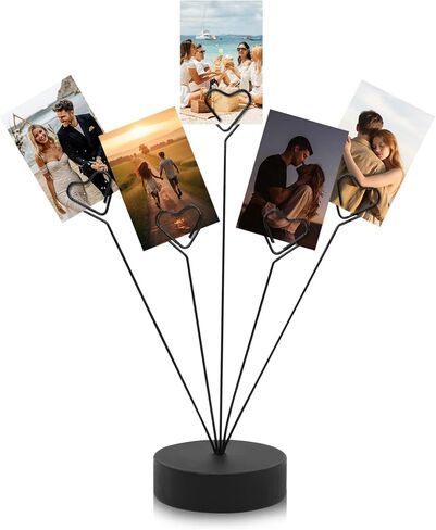 Black Tree Holder for Pictures Desk Photo Display Gift Tree Holder for Party, Heart-Shaped Photo Stand Contains Five Clips, Round Base Suitable as a Gift for Holidays Weddings or Work in Saudi Arabia
