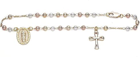 RC & J GENERAL 14KT GP TRI-COLOR ROSARY خلخال 10 بوصة (قد يختلف الطراز المتقاطع) - TOBILLERA DE ROSARIO PULSERA PARA El PIE (Estilo De Cruz Puede Variar) in Saudi Arabia