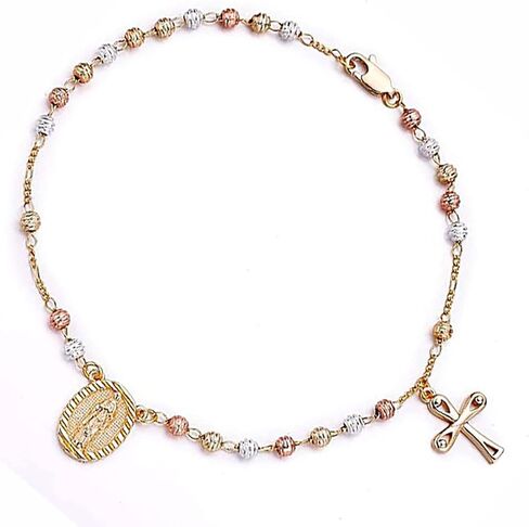 RC & J GENERAL 14KT GP TRI-COLOR ROSARY خلخال 10 بوصة (قد يختلف الطراز المتقاطع) - TOBILLERA DE ROSARIO PULSERA PARA El PIE (Estilo De Cruz Puede Variar) in Saudi Arabia