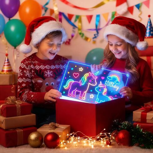 لوحة رسم LED مع 8 ألوان، لوحة ملاحظات LED مقاس 13.7 × 10 بوصة مع 7 علامات، لوحة رسائل مضاءة من الأكريليك قابلة للمسح الجاف مع حامل، لوحة سحرية مضيئة كهدية لعيد الميلاد وأعياد الميلاد in Kuwait