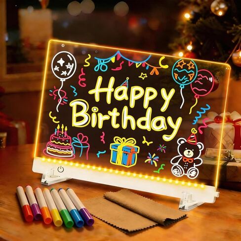 LED Drawing Board with 8 Colors, 13.7"x10" LED Note Board with 7 Markers, Dry Erase Acrylic Lighted Message Board with Stand, Light Up Clear Magicboard as Christmas & Birthday Gifts in Kuwait
