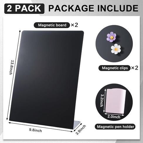 2 Pack Magnet Display Board 10×14 Inch Black Metal Memo Bulletin Board with Easel Stand, 2 Magnetic Pen Holders & 4 Flower Magnets Tabletop Souvenir Board for Home Kitchen School Office Supplies in Saudi Arabia