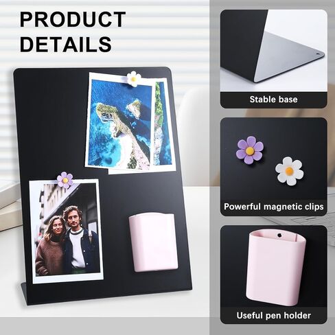 2 Pack Magnet Display Board 10×14 Inch Black Metal Memo Bulletin Board with Easel Stand, 2 Magnetic Pen Holders & 4 Flower Magnets Tabletop Souvenir Board for Home Kitchen School Office Supplies in Saudi Arabia