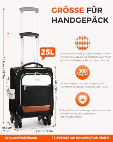 Underseat Carry On Luggage Airline Approved – 16-inch Softside Spinner Suitcase with 360° Wheels, Lightweight Overnight Weekender Bag for Women & Men, Business & Weekend Travel in Saudi Arabia