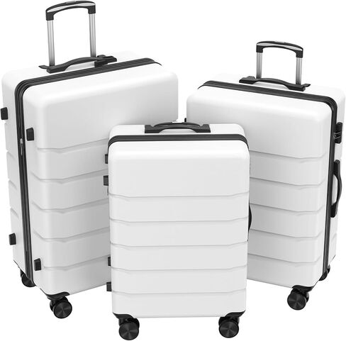 حقيبة حمل مقاس 28 بوصة، حقيبة ذات هيكل صلب ABS وخفيفة الوزن وقابلة للتوسيع مع قفل TSA وعجلات دوارة مزدوجة، باللون الأبيض in Kuwait