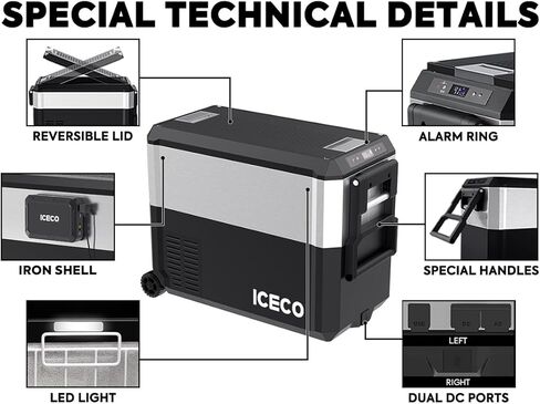 ثلاجة ICECO JP50 Pro المحمولة مع بطارية مغناطيسية، ثلاجة بفريزر 12 فولت مع عجلات، ثلاجة سيارة مدعومة من SECOP، مبرد 51.7 لتر -4 درجة فهرنهايت إلى 68 درجة فهرنهايت، تيار مستمر 12/24 فولت، تيار متردد 110/240 فولت، ثلاجة للسيارة والمنزل in Kuwait