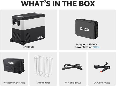ثلاجة ICECO JP50 Pro المحمولة مع بطارية مغناطيسية، ثلاجة بفريزر 12 فولت مع عجلات، ثلاجة سيارة مدعومة من SECOP، مبرد 51.7 لتر -4 درجة فهرنهايت إلى 68 درجة فهرنهايت، تيار مستمر 12/24 فولت، تيار متردد 110/240 فولت، ثلاجة للسيارة والمنزل in Kuwait