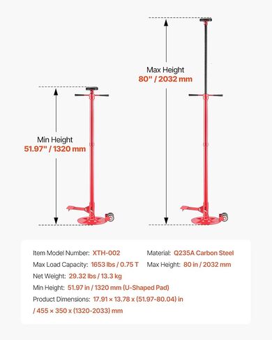 VEVOR Underhoist Support Stand, 3/4 Ton (1653 lbs) Capacity Under Hoist Jack Stand with Two Wheels, Lifting from 51.97" to 80", Bearing Mounted Spin Handle, Foot Pedal, Support Vehicle Components in Saudi Arabia