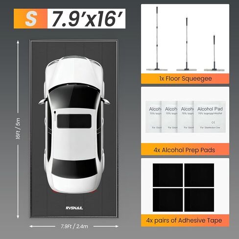 سجادة أرضية المرآب، 7'9''x16' شديدة التحمل بسمك 1.2 بوصة، حصيرة PVC مقاومة للماء مع عمود إسفنجي عالي المرونة، سطح غير قابل للانزلاق، سجادة انتظار السيارات مع ممسحة in Kuwait