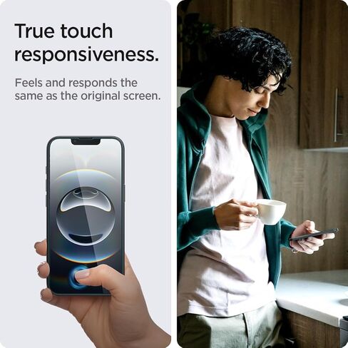 واقي شاشة من الزجاج المقوى من Spigen [GlasTR EZ FIT] مصمم لهاتف iPhone 14 / iPhone 13 Pro / iPhone 13 [حماية المستشعر / عبوتين] in Kuwait