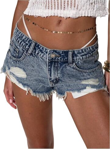 GORGLITTER Women's Denim Jean Shorts Summer Y2k Trendy High Waisted Ripped Distressed Micro Shorts Bottoms with Pockets in Saudi Arabia