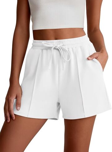 ANRABESS Women Shorts 2026 Summer Casual High Waist Drawstring Elevated Seams Loose Soft Sweat Lounge Shorts with Pockets in Kuwait