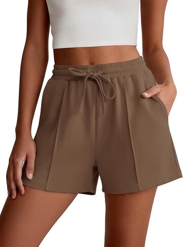 ANRABESS Women Shorts 2026 Summer Casual High Waist Drawstring Elevated Seams Loose Soft Sweat Lounge Shorts with Pockets in Kuwait